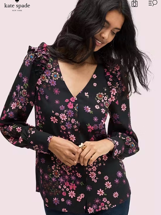 kate spade Tops - kate spade Bora Floral Black V-Neck Ruffle-Shoulder Blouse